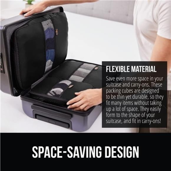 6 Piece Packing Cubes Set, Compression Space Saving Organizers Suitcases Luggage - Picture 5 of 6